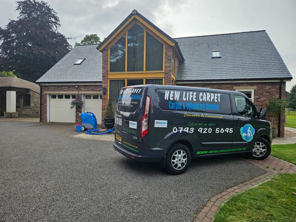 New Life Carpet van loaded with professional carpet cleaning equipment, ready to deliver expert carpet and upholstery cleaning across Pontefract, Castleford, and Wakefield.