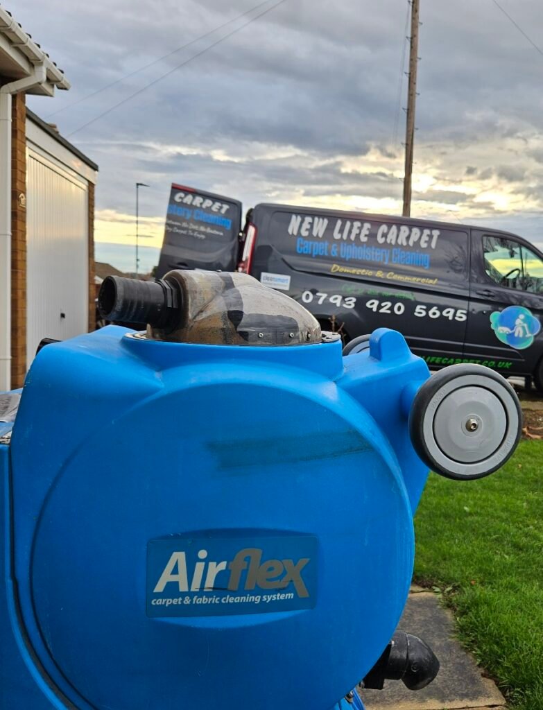 Why Do Carpet Stains Come Back After Cleaning? A Practical Guide 2 Professional Airflex carpet cleaning machine with New Life Carpet van in Pontefract