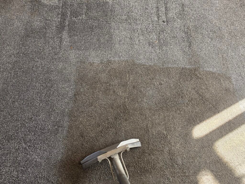 Carpet Cleaning in Pontefract 2 Professional carpet cleaning in Pontefract showing deep cleaning results with extraction machine