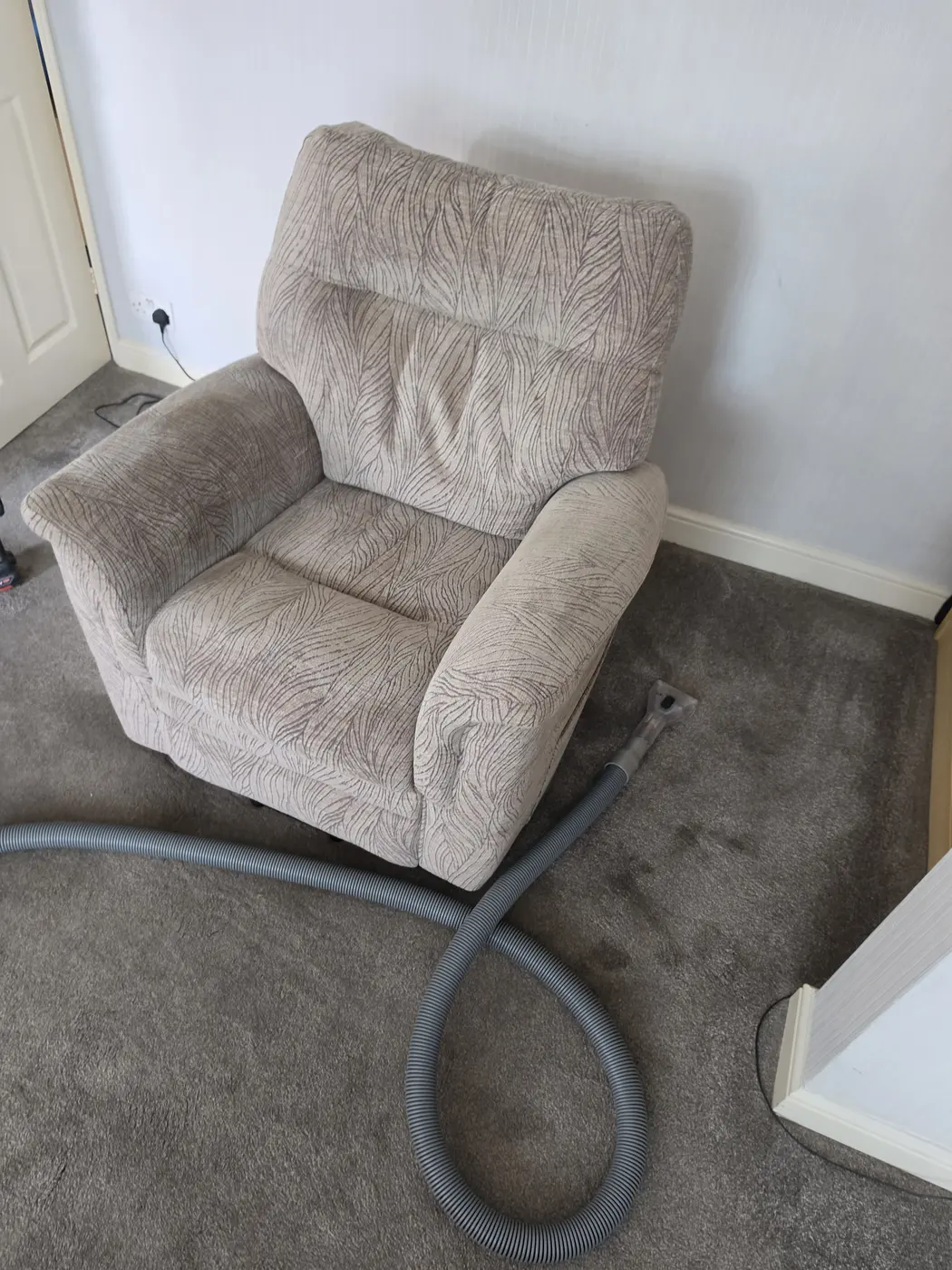 Carpet & Upholstery Cleaning Knottingley & Ferrybridge 2 Fabric armchair with cleaning hoses nearby