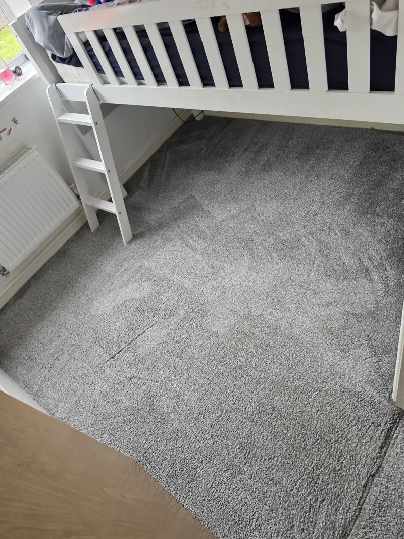 Carpet Cleaning in Pontefract 3 Grey bedroom carpet with fresh cleaning marks beside a white bed
