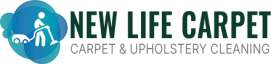 New Life Carpet carpet and upholstery cleaning logo in green with a professional carpet cleaning machine icon